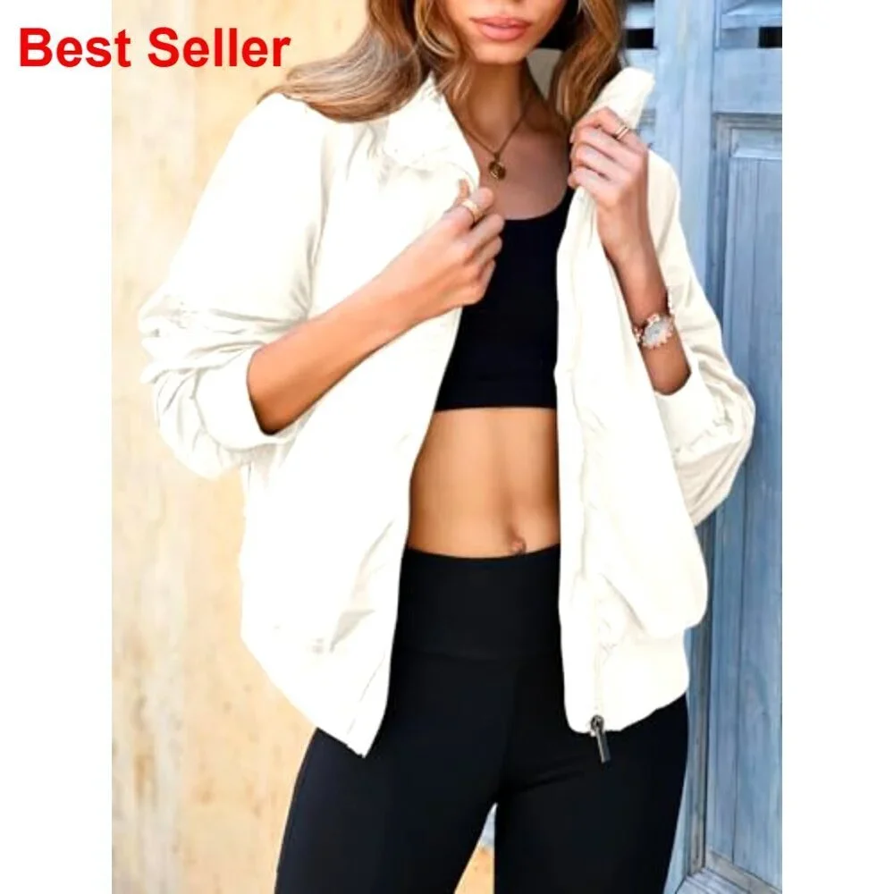 Windbreaker Crop Jacket with Hidden Hood and Pockets
